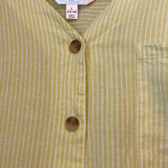 ⭐️ Time & Tru Yellow Stripped Cotton Blend Short Sleeve Blouse size Large - Picture 4 of 6